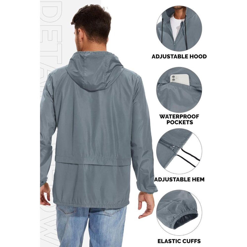 Packable Mens Rain Jacket Lightweight Raincoat Wa… - image 4